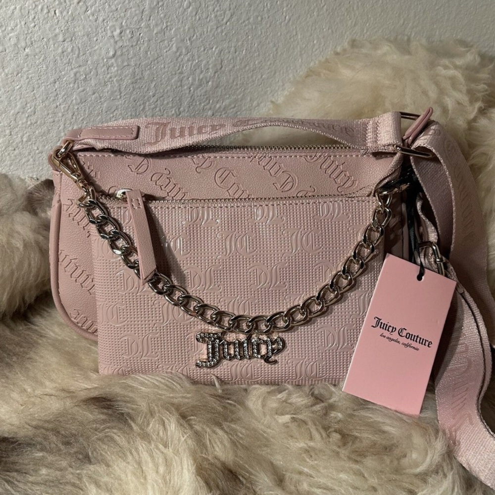 NWT Juicy Couture Pink 2 in 1 Crossbody Bag with Gold Chain - Picture 10 of 11